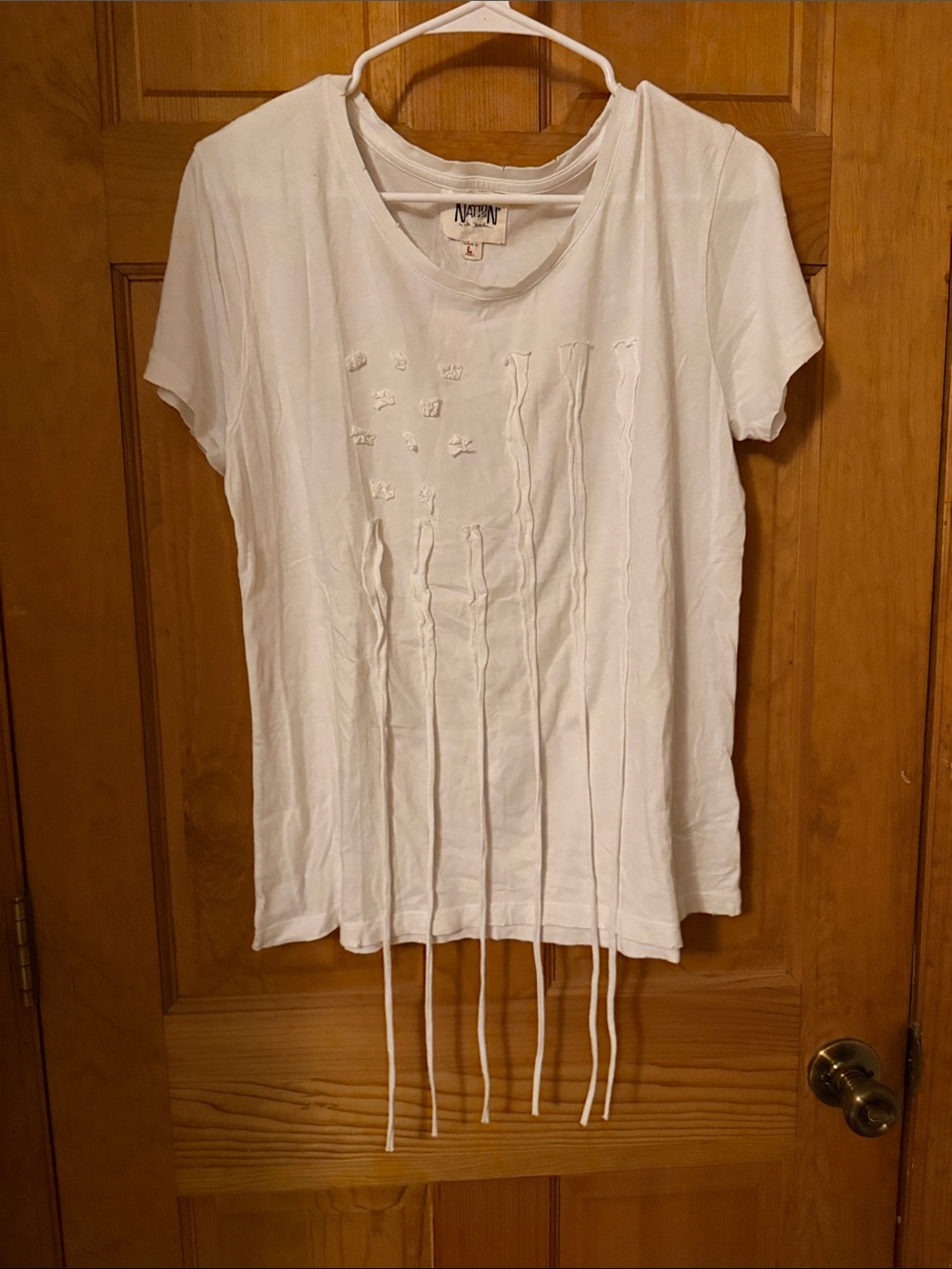 Nation LTD White Short Sleeve Tee with Front Fringe Detail